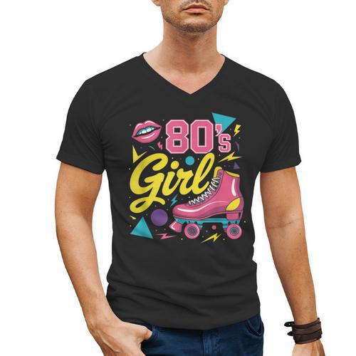 80's Girl Roller Skates Skating Eighties 1980s Nostalgia Men's V-Neck T-Shirt - Figerry