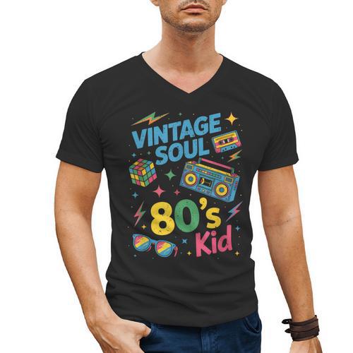 80’s Kid Nostalgia Retro Music Lover Retro 1980s Throwback Men's V-Neck T-Shirt - Figerry