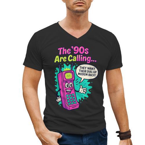The 90s Are Calling Retro 90s Kid Nostalgia Gag Meme Men's V-Neck T-Shirt - Figerry