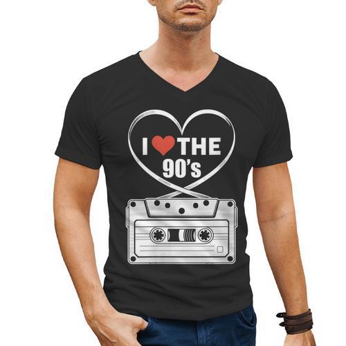 90s Nostalgia Cassette Heart Retro I Love The 90s Men's V-Neck T-Shirt - Figerry
