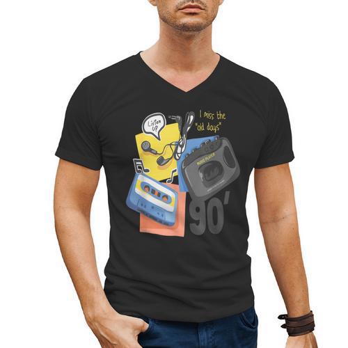 90s Retro Cassette And Walkman Nostalgia Graphic Tee Men's V-Neck T-Shirt - Figerry