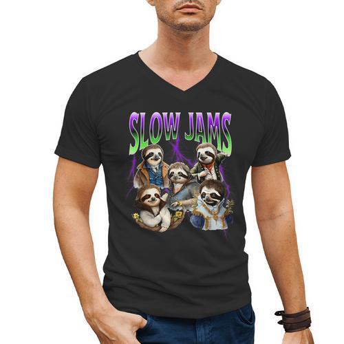90s Style Bootleg Trendy Sloth Design For Introverts Men's V-Neck T-Shirt - Raresse