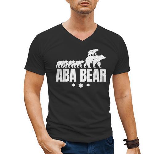 Aba Bear For Jewish Dad With Four Kids On Father's Day Men's V-Neck T-Shirt - Father's Day Fun