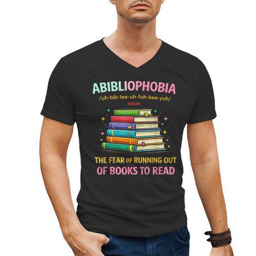 Abibliophobia Book Lovers Graphic Men's V-Neck T-Shirt - Bookorys CA