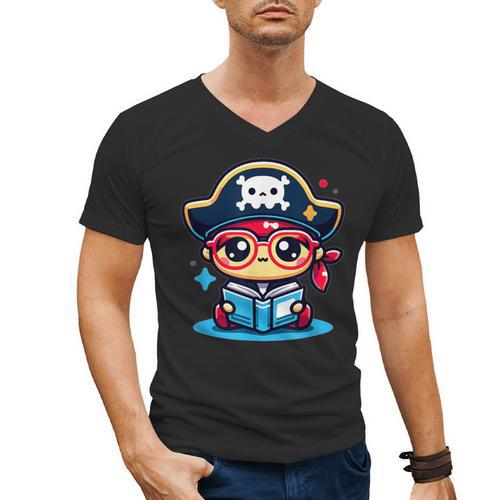 Adorable Book Lover Pirate With Reading Glasses Cute Men's V-Neck T-Shirt - Bookorys DE