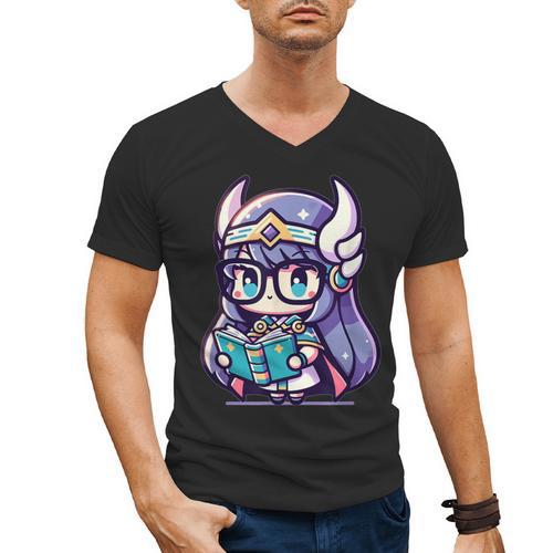 Adorable Book Lover Valkyrie With Reading Glasses Cute Men's V-Neck T-Shirt - Bookorys DE