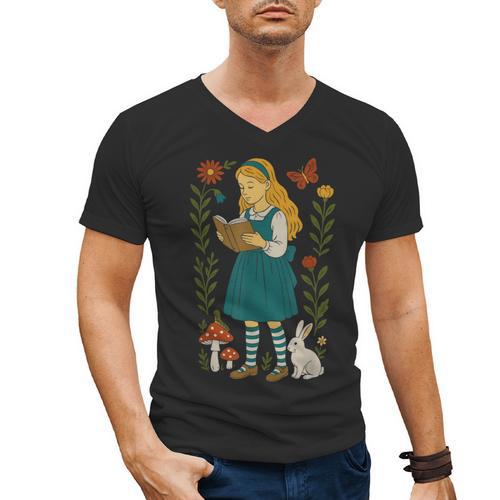 Alice In Wonderland Book Lover Lewis Carroll Rabbit Men's V-Neck T-Shirt - Bookorys