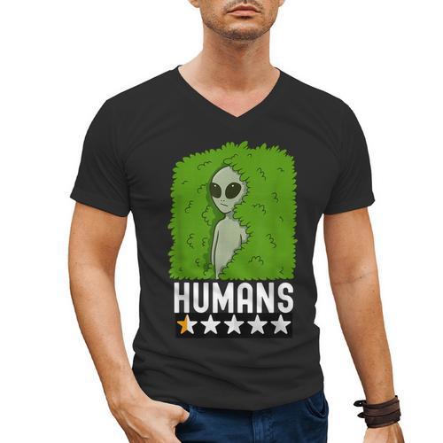 Alien Avoids Humans Sarcastic Introvert Humor Men's V-Neck T-Shirt - Raresse