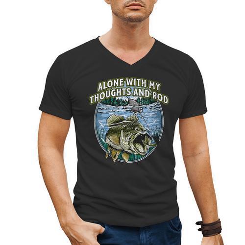 Alone With My Thoughts And Rod Introvert Fishing Antisocial Men's V-Neck T-Shirt - Raresse
