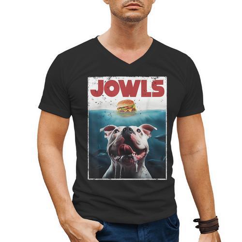 American Bulldog Jowls Burger Bully Dog Mom Dog Dad Men's V-Neck T-Shirt - Father's Day Fun