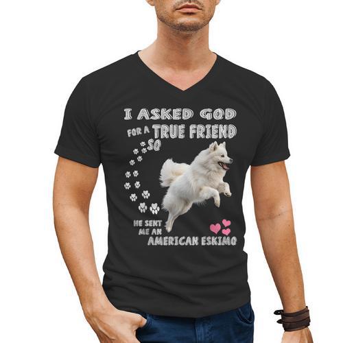 American Eskimo Dog Mom Eskie Dad Art Eskie Lover Quote Men's V-Neck T-Shirt - Father's Day Fun