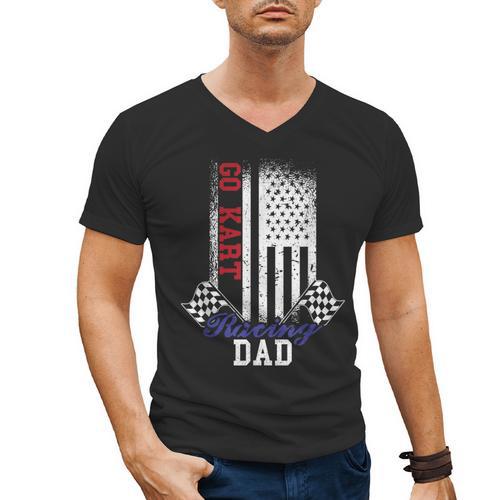 American Flag Go Kart Racing Race Dad Flag Men's V-Neck T-Shirt - Father's Day Fun