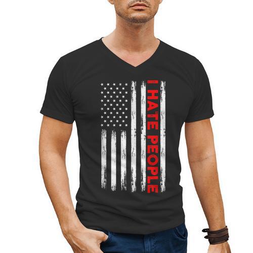 American Flag Loner Geeks Antisocial For Introvert Pride Men's V-Neck T-Shirt - Raresse