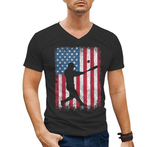 American Flag Vintage Baseball Flag Dad Mom Tee T-Shirt Men's V-Neck T-Shirt - Father's Day Fun