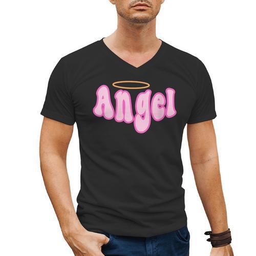 Angel Y2k Aesthetic 2000s Millennial Nostalgia Retro Pink Men's V-Neck T-Shirt - Figerry