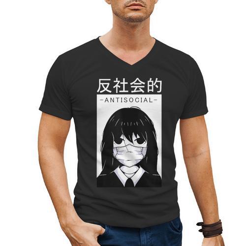 Anime Antisocial Introvert I Hate People Anti Social EMD Men's V-Neck T-Shirt - Raresse