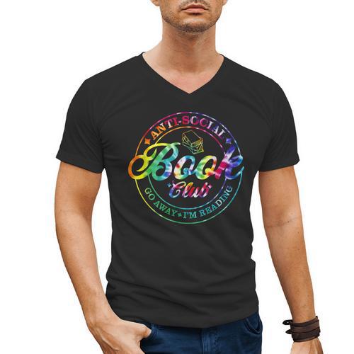 Anti Social Book Club Go Away I'm Reading Book Tie Dye Men's V-Neck T-Shirt - Bookorys CA