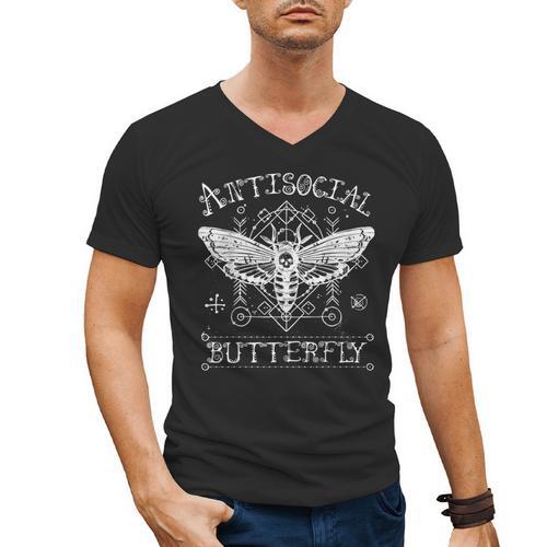 Antisocial Butterfly Introvert Death Head Moth Men's V-Neck T-Shirt - Raresse