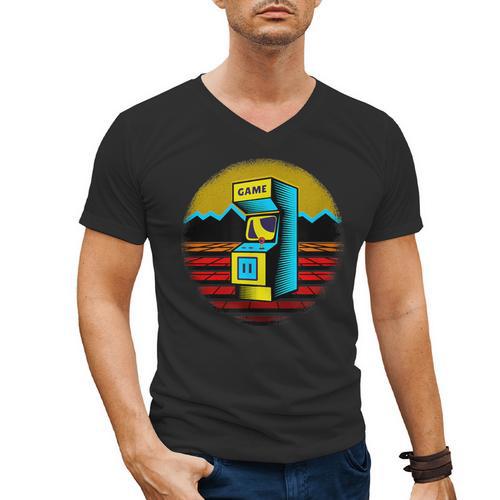 Arcade Game Machine Nostalgia Retro Gamer 80s 90s Men's V-Neck T-Shirt - Figerry
