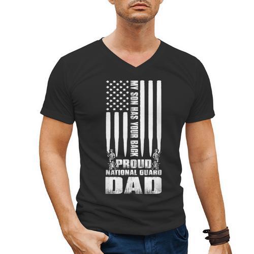 Army Dad Shirt My Son Has Your Back Proud National Guard Dad Men's V-Neck T-Shirt - Father's Day Fun