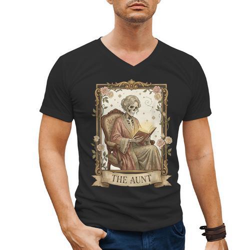 The Aunt Tarot Card Women Skeleton Aunty Book Lover Men's V-Neck T-Shirt - Bookorys AU