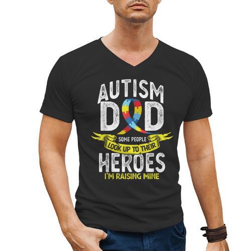 Autism Dad Some People Look Up To Their Heroes Autism Men's V-Neck T-Shirt - Father's Day Fun
