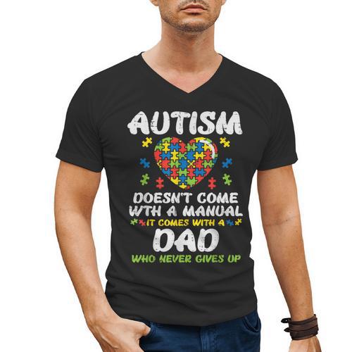 Autism Doesnt Come With Manual Dad Puzzle Awareness Men Men's V-Neck T-Shirt - Father's Day Fun
