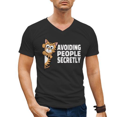Avoiding People Secretly Cat Introvert Humor Men's V-Neck T-Shirt - Raresse
