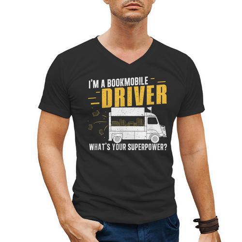 Awesome Bookmobile Driver What's Your Superpower Book Wagon Men's V-Neck T-Shirt - Bookorys DE