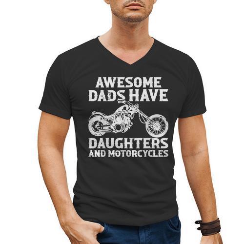 Awesome Dads Have Daughters And Motorcycles Men Fathers Day Men's V-Neck T-Shirt - Father's Day Fun