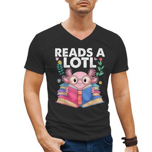 Axolotl Books Readsalotl Reading Bookworm Boys Girls Men's V-Neck T-Shirt - Bookorys