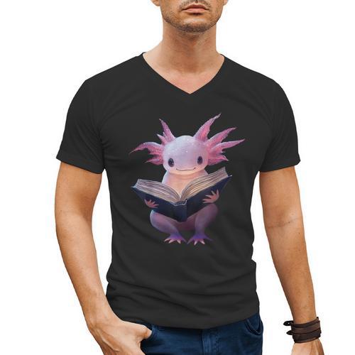 Axolotl Bookworm Reading Book Kawaii Graphic Men's V-Neck T-Shirt - Bookorys DE