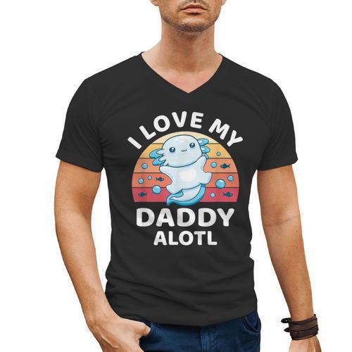 Axolotl Kids Teens Retro Sunset I Love My Daddy Men's V-Neck T-Shirt - Father's Day Fun