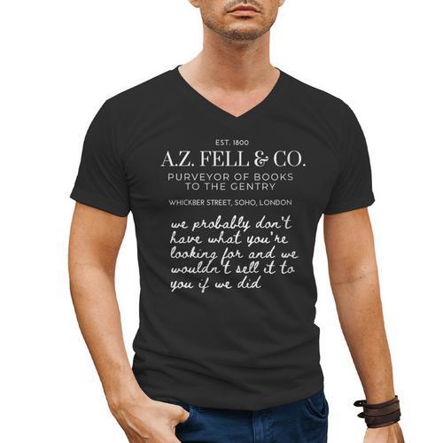 Aziraphale's Bookshop AZ Fell And Co Literary Antiquarian Men's V-Neck T-Shirt - Bookorys DE