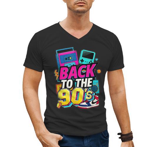 Back To The 90s Nostalgia Cassette Game Console Boombox Men's V-Neck T-Shirt - Figerry