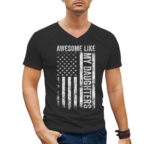 ON Back Awesome Like My Daughters Men Fathers Day Dad Men's V-Neck T-Shirt - Father's Day Fun