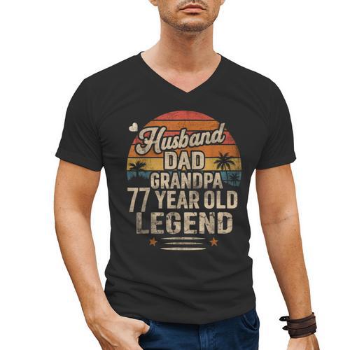 Back Legend Husband Dad Grandpa 77 Year Old 77th Birthday Men's V-Neck T-Shirt - Father's Day Fun