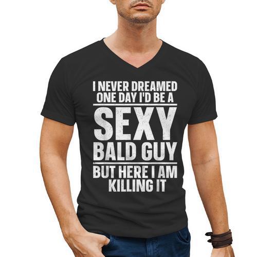 Bald Guy Art For Men Dad Sexy Bald People Bald Man Men's V-Neck T-Shirt - Father's Day Fun