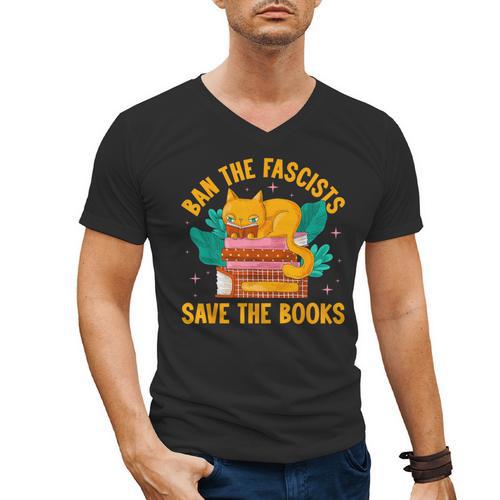 Ban The Fascist Save The Books For a Book Fan Men's V-Neck T-Shirt - Bookorys