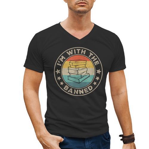 Im With The Banned Book Readers Retro Librarians Teachers Men's V-Neck T-Shirt - Bookorys