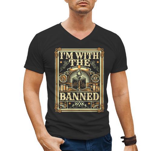 Banned Books Librarian Book Readers I m With The Banned Men's V-Neck T-Shirt - Bookorys