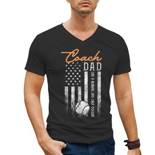 Baseball Coach Dad Like A Normal Dad Only Cooler USA Flag Men's V-Neck T-Shirt - Father's Day Fun