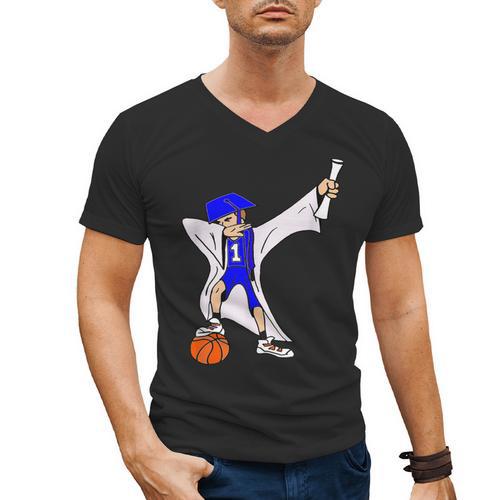 Basketball Dabbing Shirt Senior Graduation Him Her Men's V-Neck T-Shirt - Best Gift Smart