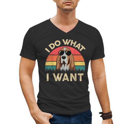 Basset Hound Shirts I Do What I Want Basset Hound Dad Men's V-Neck T-Shirt - Father's Day Fun