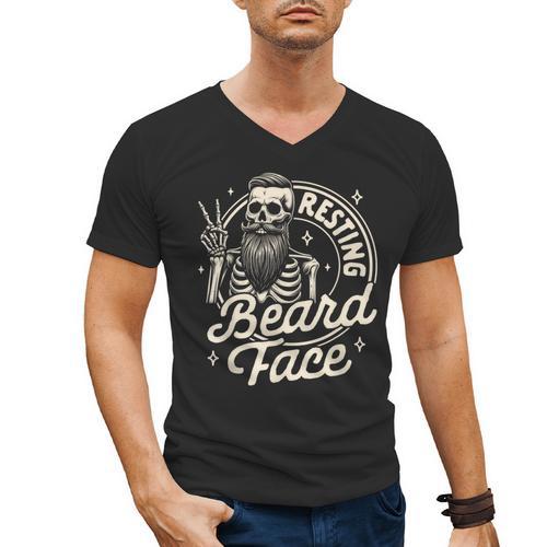 Bearded Dad Daddy Papa Father’s Day Resting Beard Face Men's V-Neck T-Shirt - Father's Day Fun