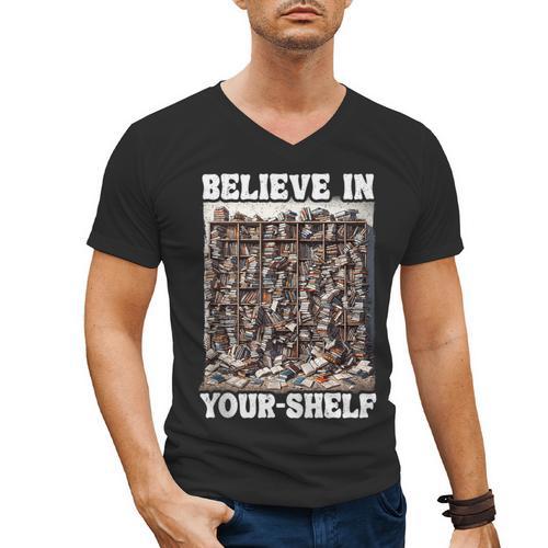 Believe In Your-Shelf Bookworm Book Shelf Reader Men's V-Neck T-Shirt - Bookorys