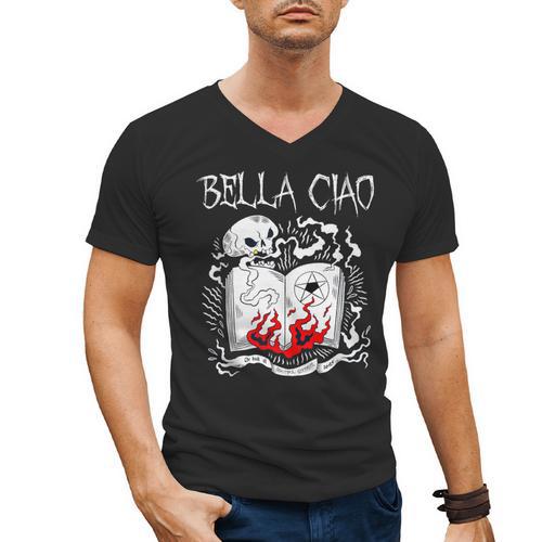 Bella Ciao Goodbye Beautiful Skull Book Of Dark Magic Occult Men's V-Neck T-Shirt - Bookorys UK