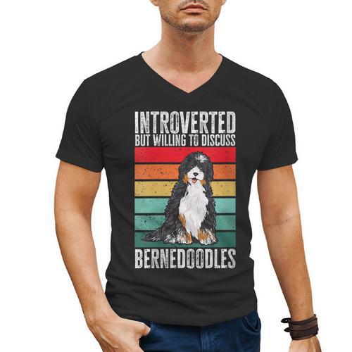 Bernedoodle Dog Introvert Bernedoodle Men's V-Neck T-Shirt - Raresse