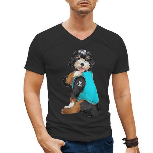 Bernedoodle I Love Dad Tattoo Apparel Dog Dad Dads Men's V-Neck T-Shirt - Father's Day Fun
