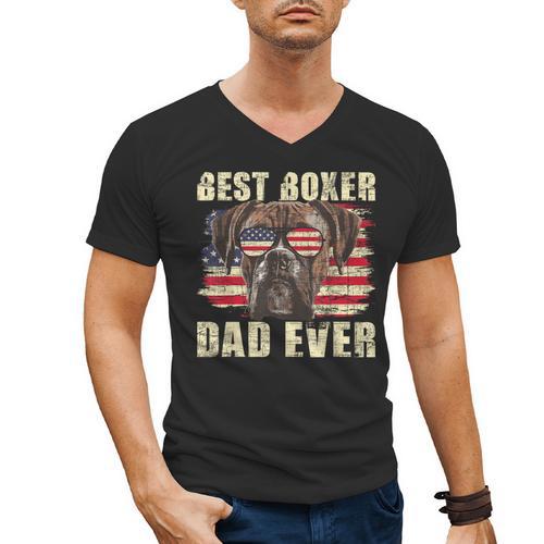 Best Boxer Dad Ever USA Flag American Dog Animal Lover Men's V-Neck T-Shirt - Father's Day Fun